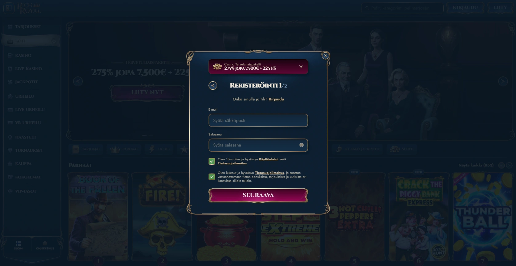 Rich Royal Casino online -tarjoukset ja kampanjat